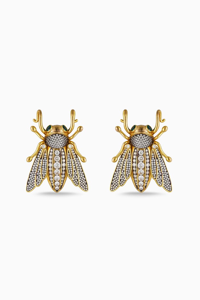 Bee Earrings in 24kt Gold-plated Bronze, Yellow
