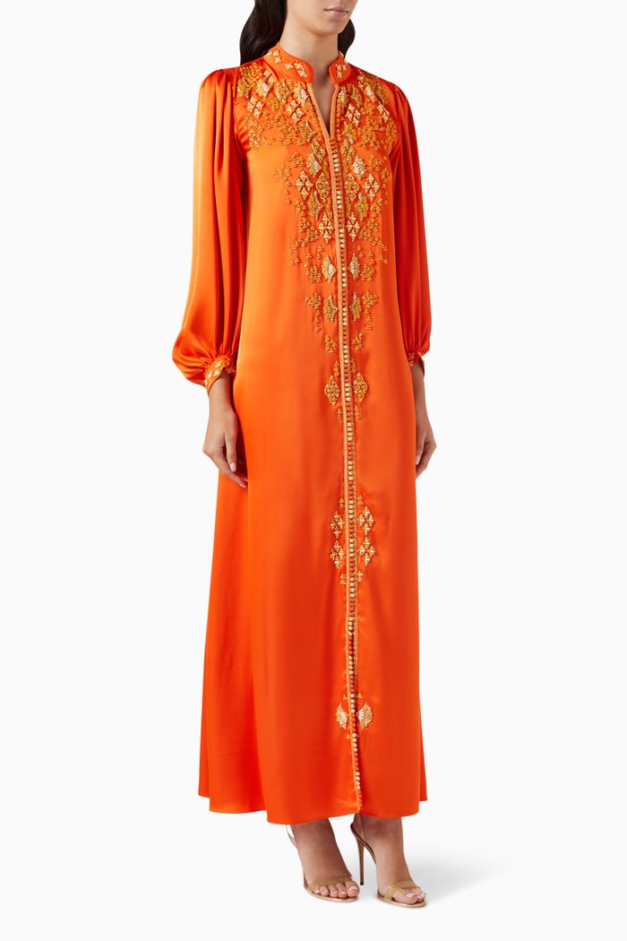 

Embellished Kaftan in Crepe-satin, Orange