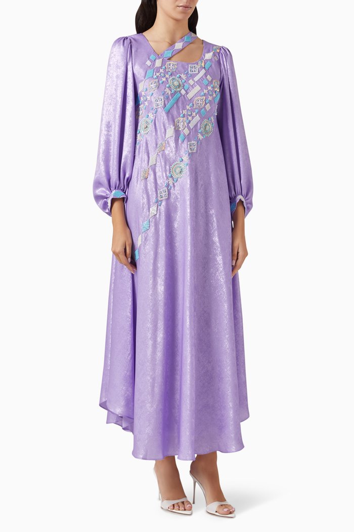

Embellished Kaftan in Metallic Crepe, Purple