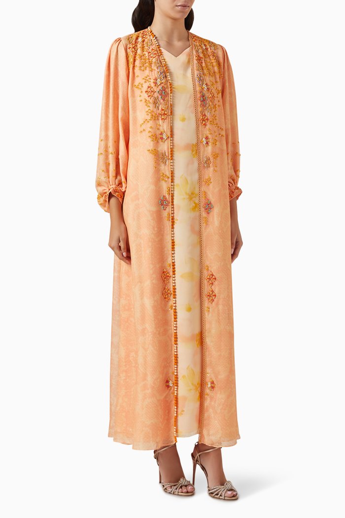 

Embellished Kaftan Set in Linen, Orange