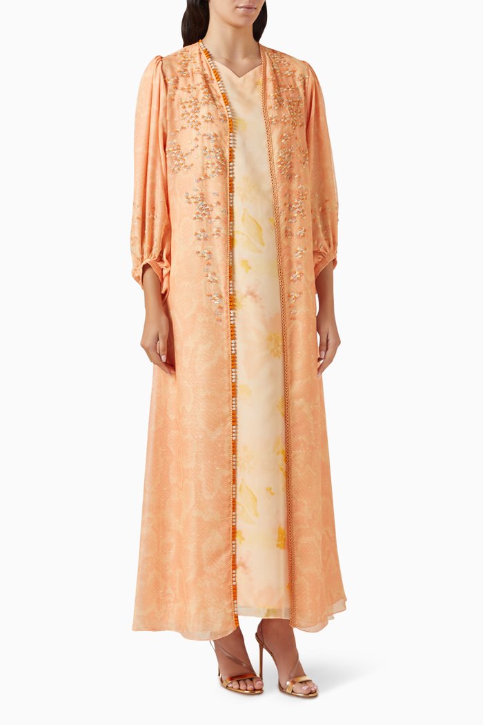 

Sequin-embellished Bisht & Dress Set, Orange