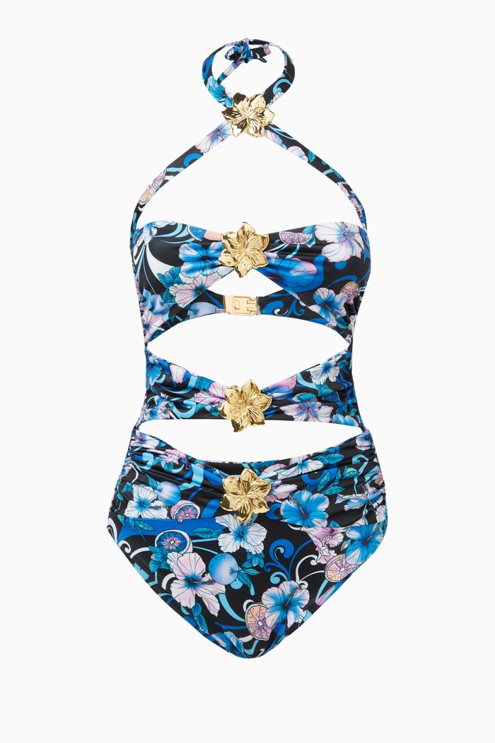 Diamond Cut-out One-piece Swimsuit, Blue