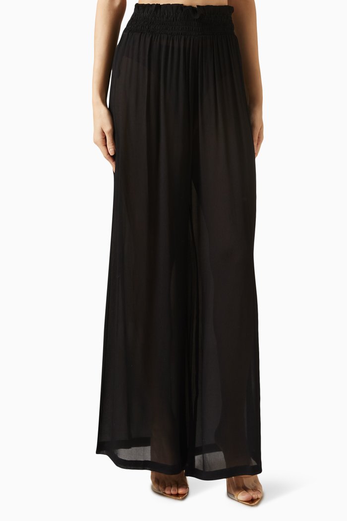 

Mission Shirred Wide-leg Pants in Viscose, Black