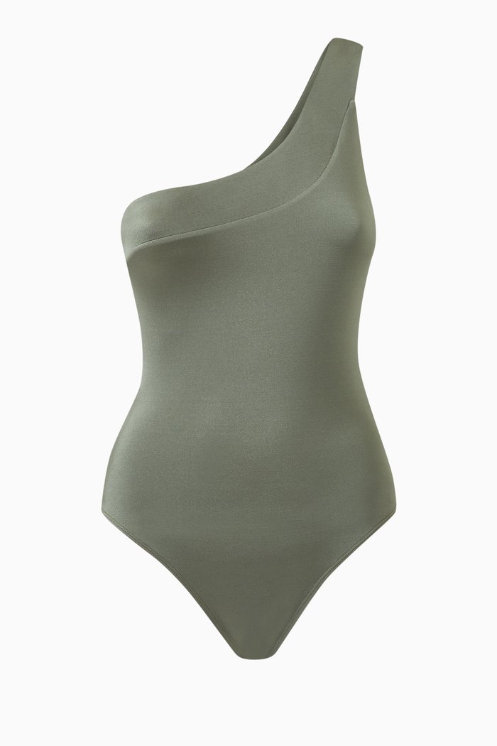 

x Herve Leger One-shoulder One-piece Swimsuit, Green
