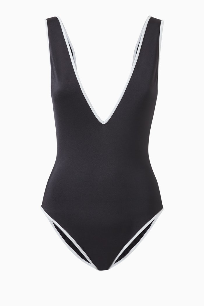 

x Herve Leger V-neck One-piece Swimsuit, Black