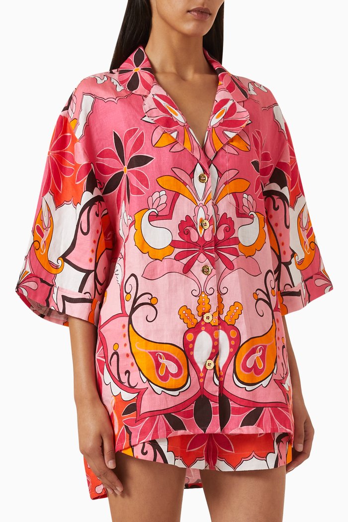

Mirage Bowling Shirt in Linen-twill, Pink