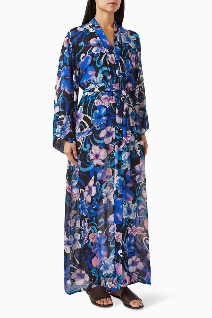 

Fortune Floral Robe in Viscose, Blue
