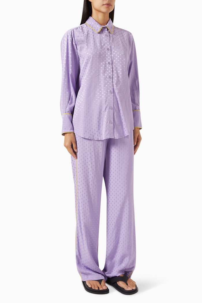 

Jacquard Shirt & Pants Set in Satin, Purple