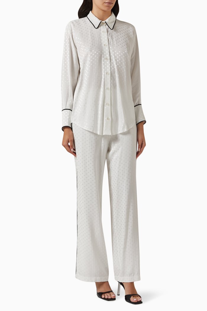 

Jacquard Shirt & Pants Set in Satin, White