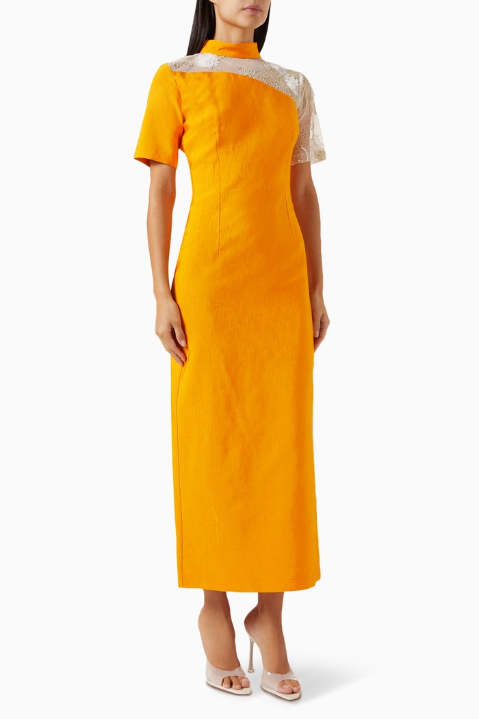 

High-neck Midi Dress in Viscose, Pink