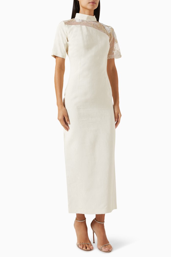 

High-neck Midi Dress in Viscose, White