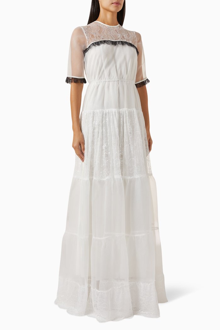 

Tiered Maxi Dress in Organza & Lace, Neutral