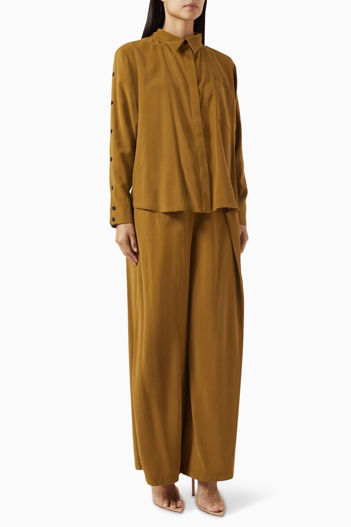 

Button-up Shirt & Pants Set in Lyocell, Green