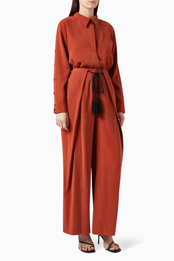 

Button-up Shirt & Pants Set in Lyocell, Brown