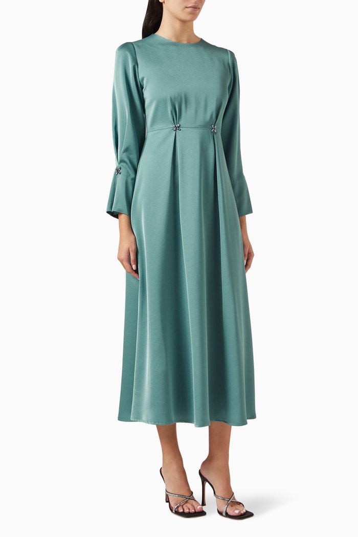 

Gem-embellished Midi Dress in Polyester, Blue