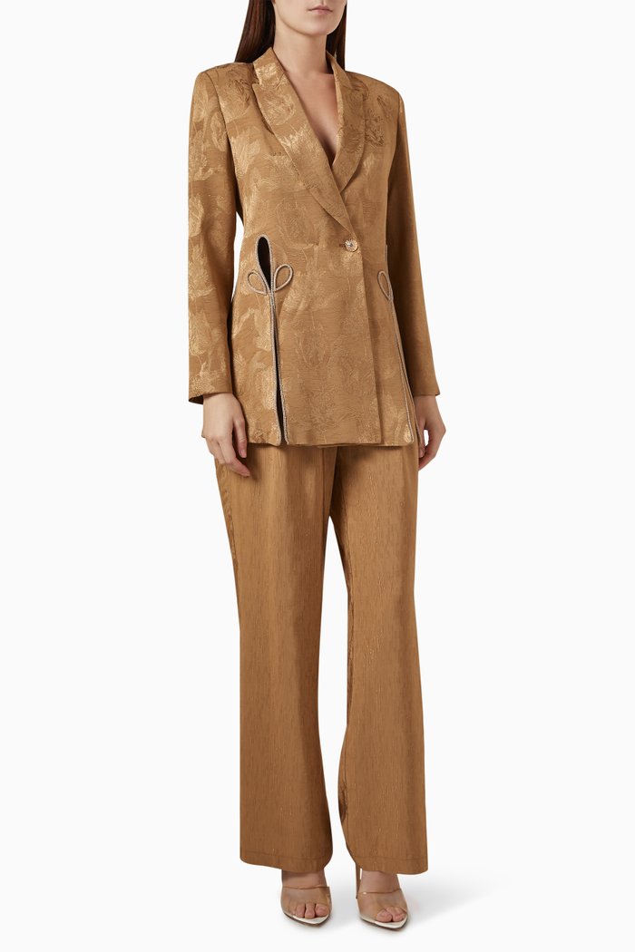

Cut-out Blazer Top & Pants Set, Brown