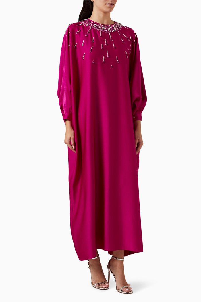 

Embellished-neck Maxi Dress in Polyester, Pink