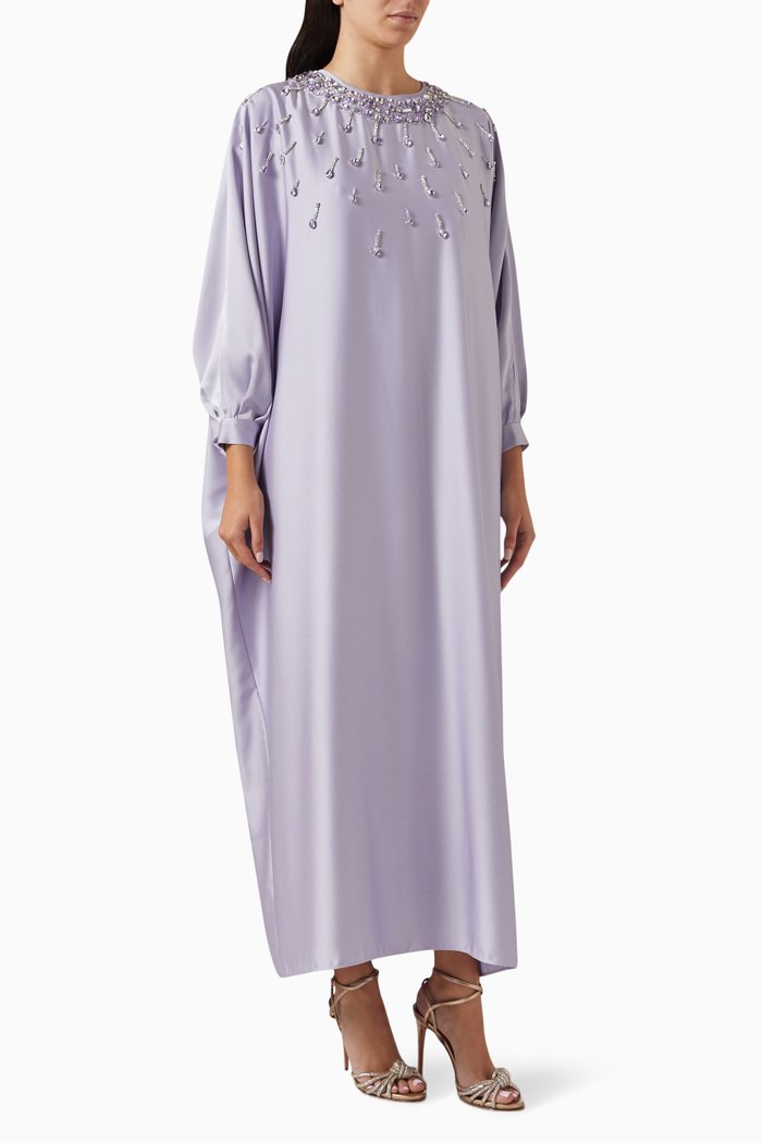 

Embellished-neck Maxi Dress in Polyester, Purple