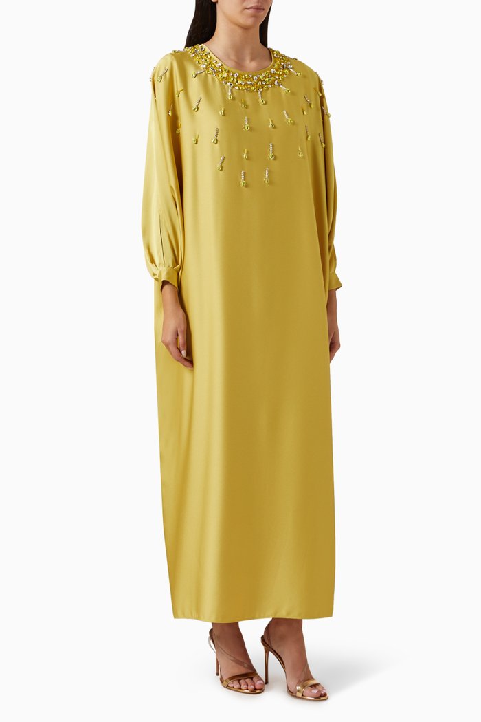

Embellished-neck Maxi Dress in Polyester, Yellow