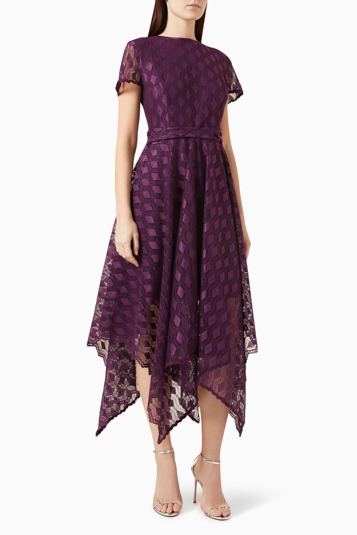 

Handkerchief-hem Midi Dress in Lace, Purple