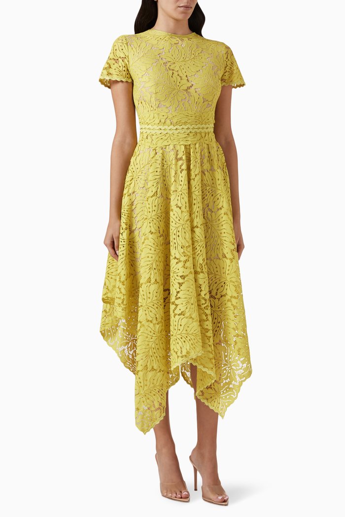 

Handkerchief-hem Midi Dress in Lace, Green