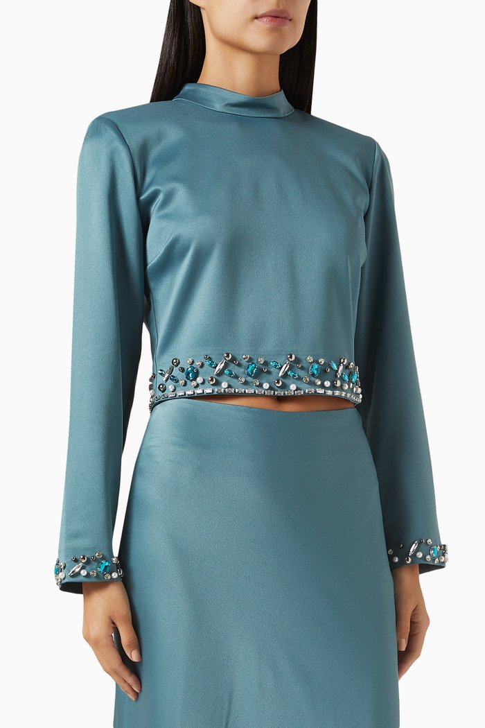 

Embellished High-neck Top, Blue