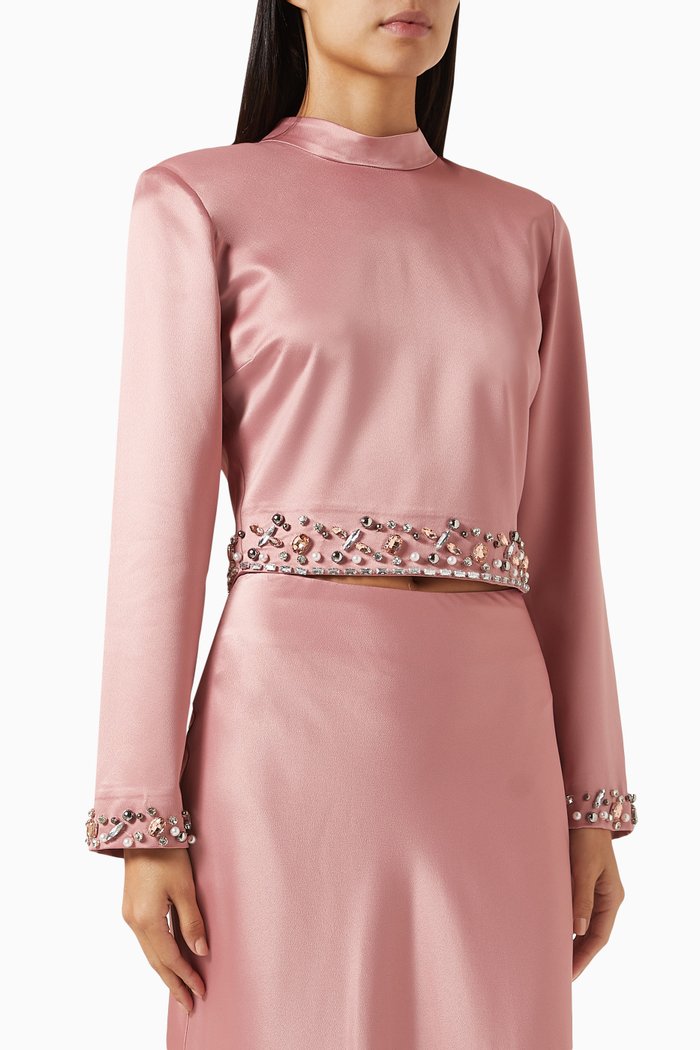 

Embellished High-neck Top, Pink