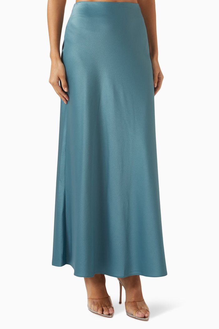 

Slip-on Midi Skirt in Satin, Blue