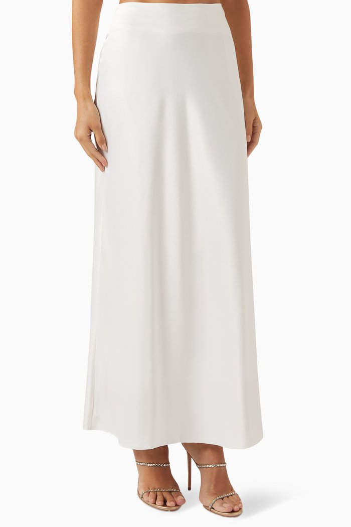

Slip-on Midi Skirt in Satin, Neutral