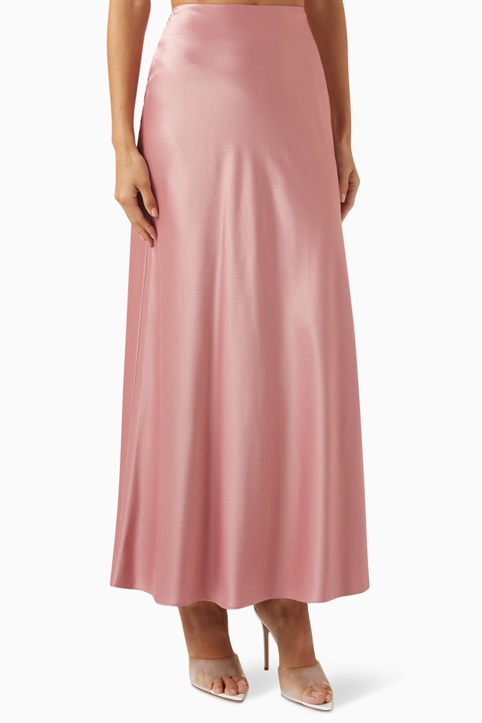 

Slip-on Midi Skirt in Satin, Pink