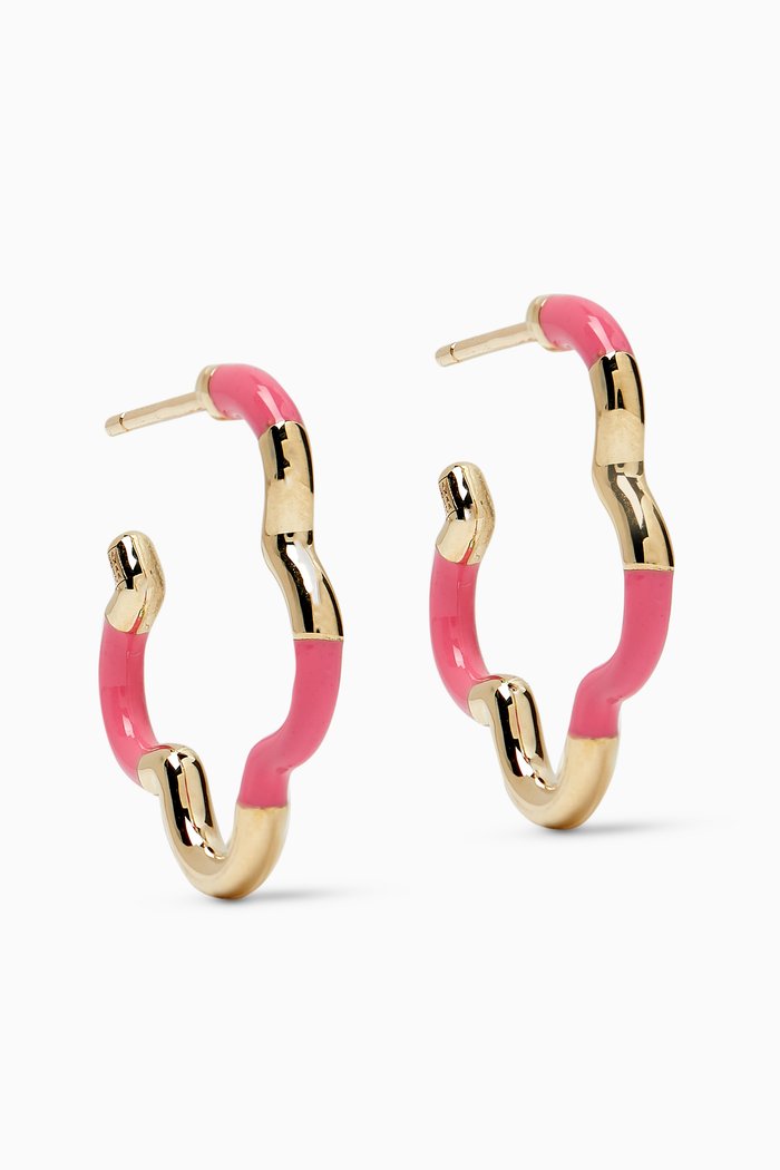 

B Mini Enamel Earrings in 9kt Yellow Gold, Pink