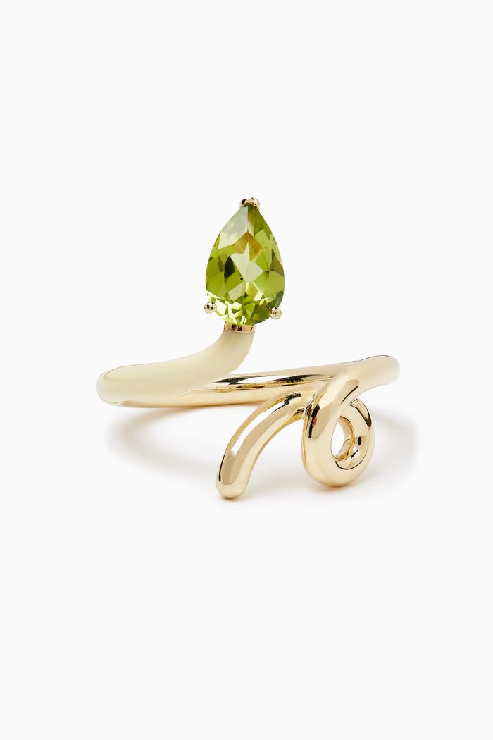B Half Enamel Ring in 9kt Yellow Gold