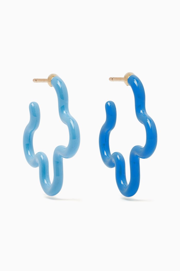 

Two-Tone Asymmetrical Flower Earrings in 9kt Yellow gold, Blue