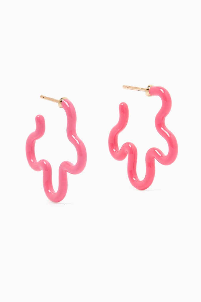 

Two-Tone Asymmetrical Flower Earrings in 9kt Yellow gold, Pink