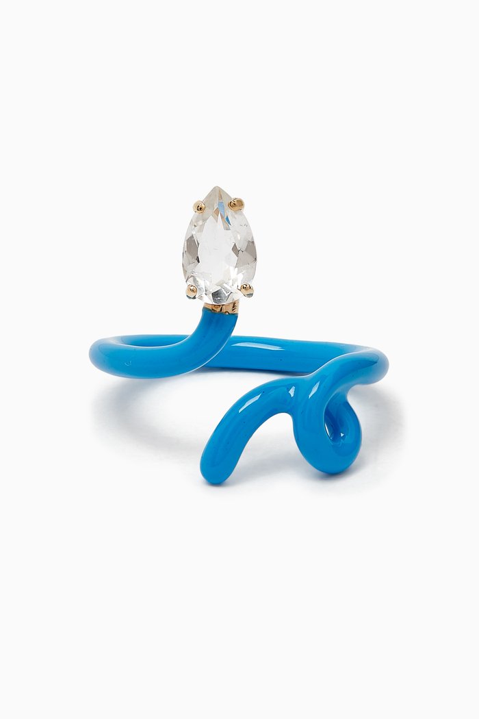 

Baby Vine Tendril Enamel Ring in 9kt Yellow Gold & Silver, Blue