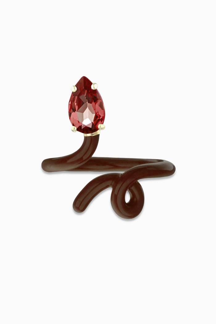 

Baby Vine Tendril Garnet & Enamel Ring in 9kt Gold, Burgundy