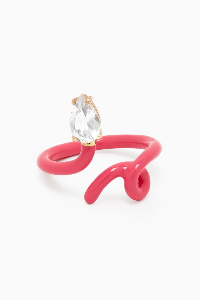 

Baby Vine Tendril Garnet & Enamel Ring in 9kt Gold, Pink