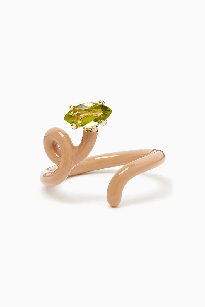 

Baby Vine Tendril Enamel Ring in 9kt Yellow Gold & Silver, Neutral