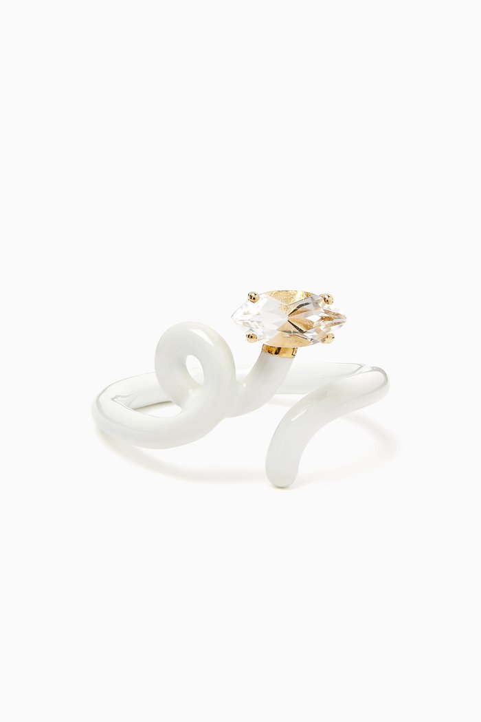 

Baby Vine Tendril Enamel Ring in 9kt Yellow Gold & Silver, White