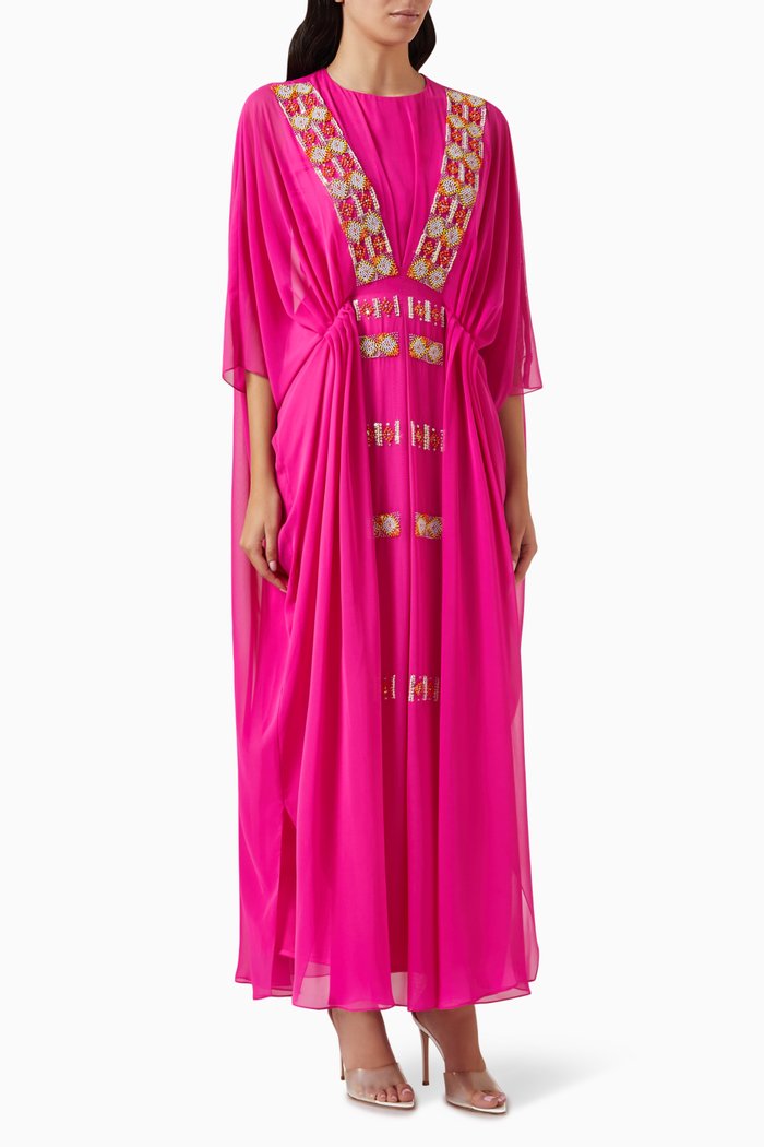 

Embroidered Pleated Maxi Dress, Pink