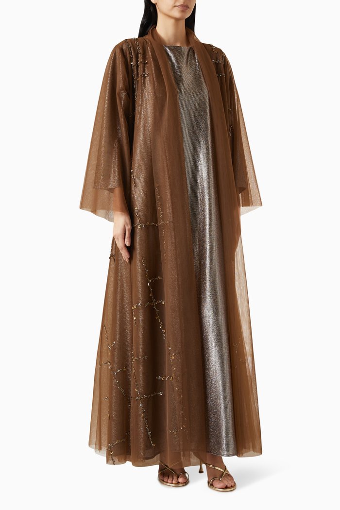

Embellished Abaya Set, Brown