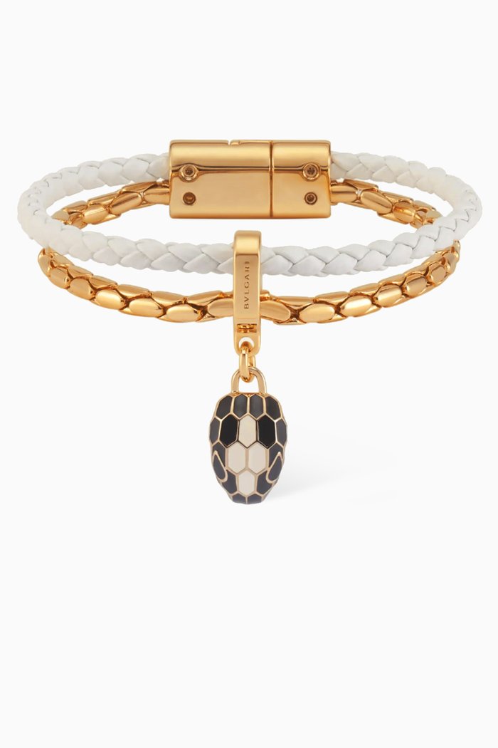 

Serpenti Forever Bracelet in Leather & Brass, White