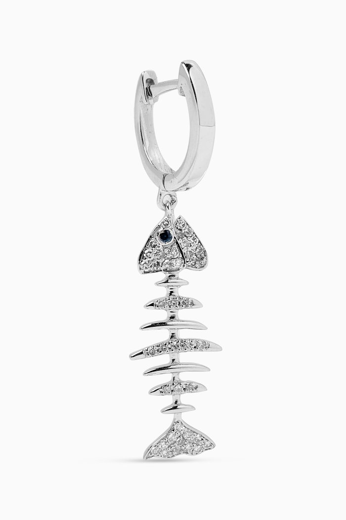 

Wishbone Hoop Drop Big Single Earring in 18kt White Gold, Silver