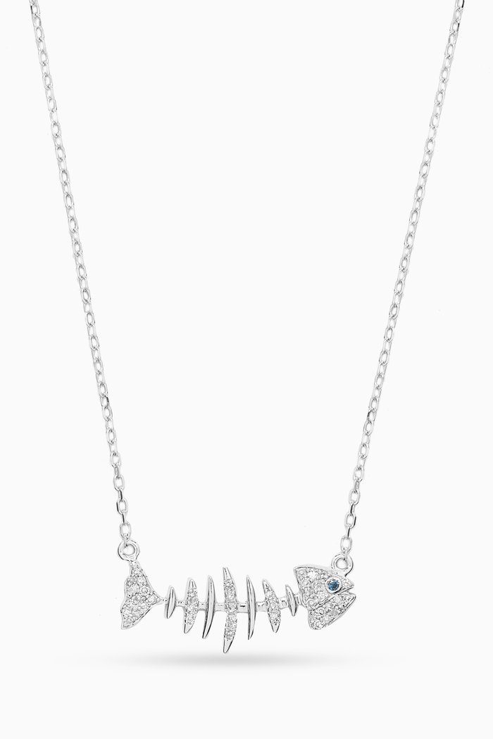 

Wishbone Side Diamond Necklace in 18kt White Gold, Silver