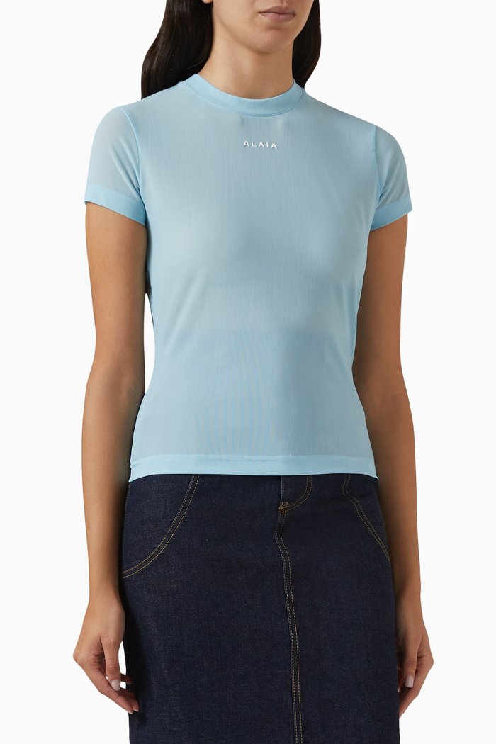 

Logo-print T-shirt in Tulle, Blue