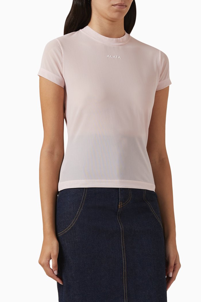 

Logo-print T-shirt in Tulle, Pink