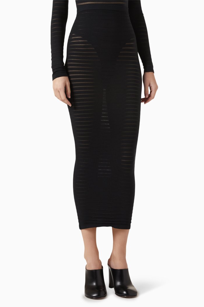 

Striped Pencil Skirt in Japanese Nylon, Black