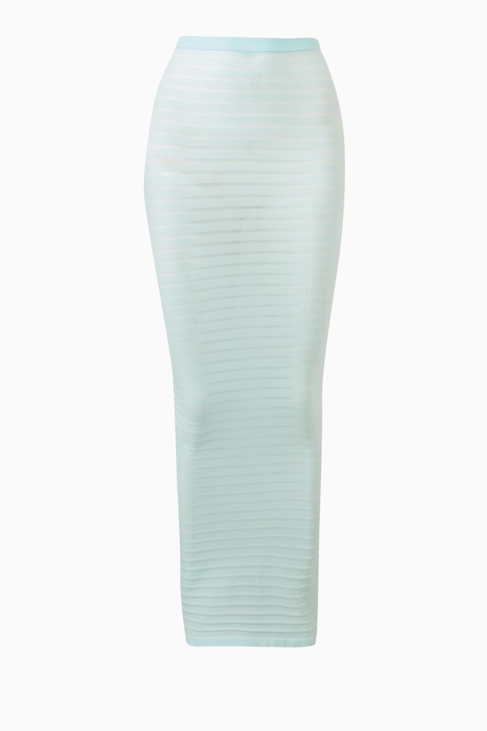 

Stripped Tube Midi Skirt in Japanese Nylon Yarn, Blue