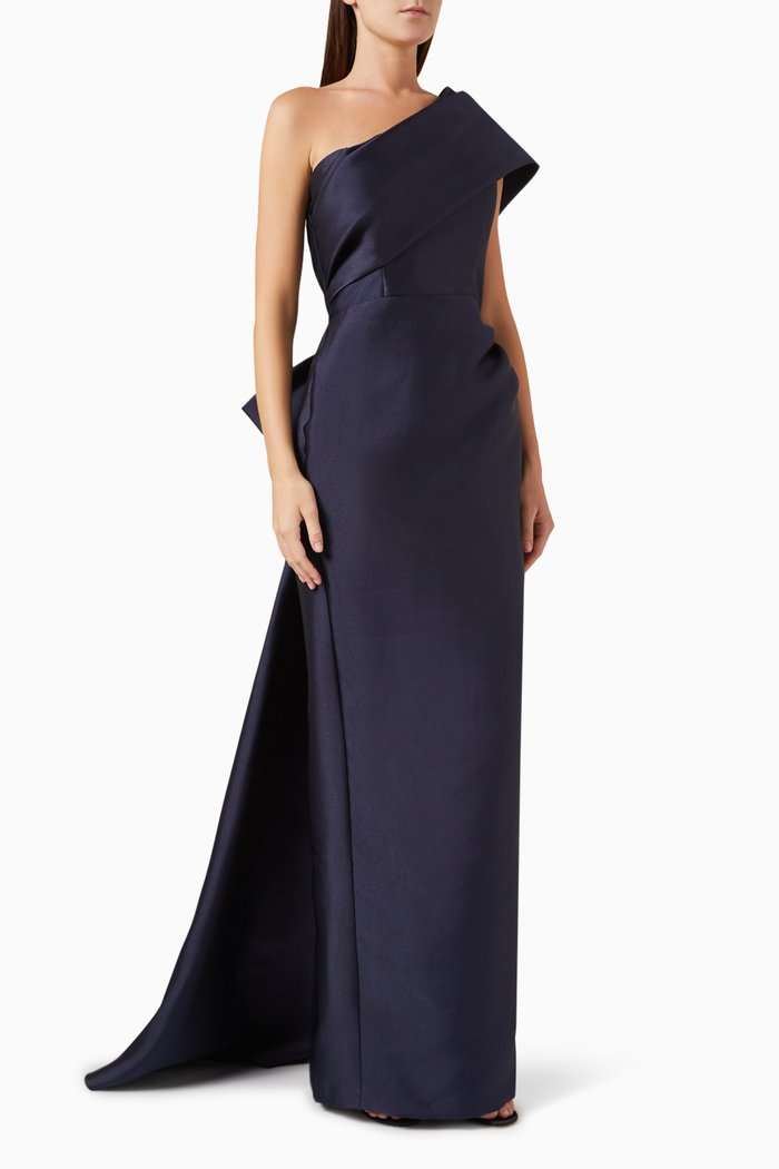 

One-shoulder Bow Gown in Taffeta, Blue