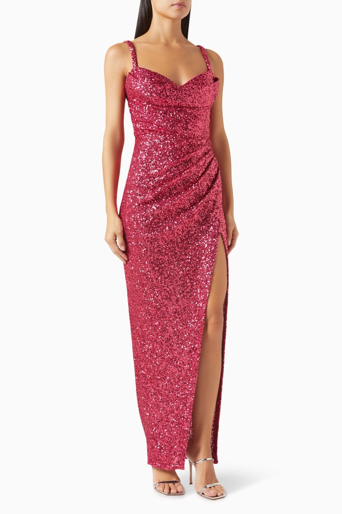 

Sequinned Draped Gown, Pink